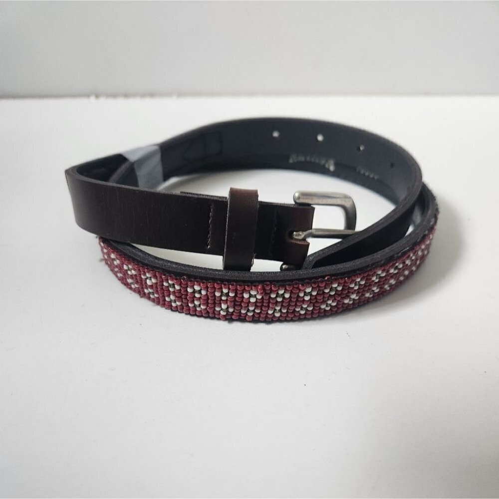 NEVADA | beaded leather belt brown red sz M